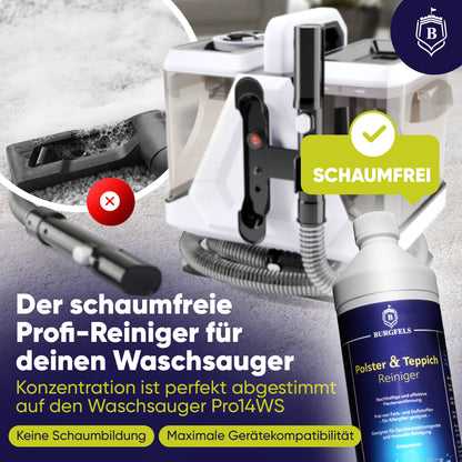 Burgfels Teppich und Polsterreiniger als Teppichreiniger für Waschsauger, Nasssauger Polsterreiniger Auto, Nass Trockensauger Konzentart |Teppich Sofa Polster Matratze Auto