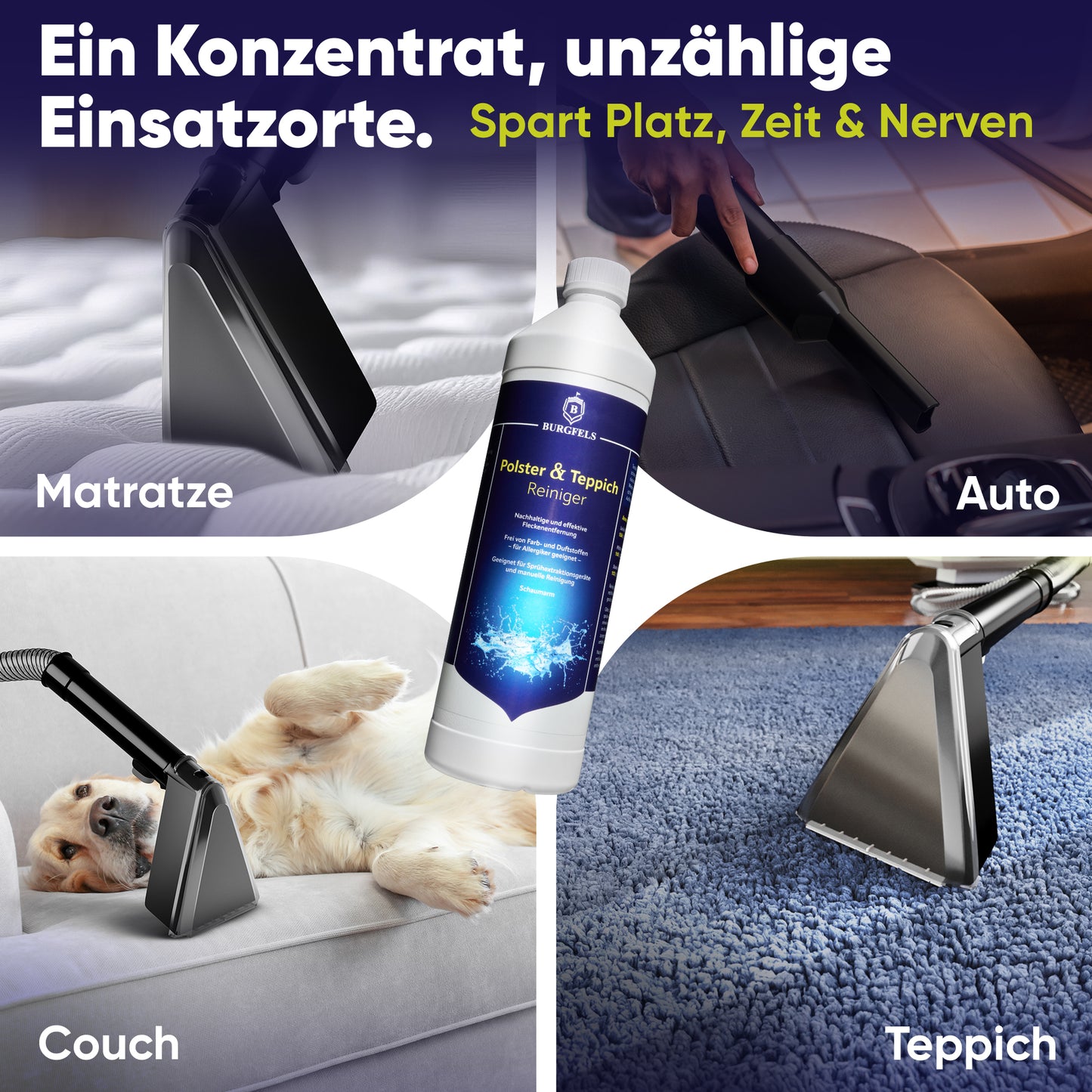 Burgfels Teppich und Polsterreiniger als Teppichreiniger für Waschsauger, Nasssauger Polsterreiniger Auto, Nass Trockensauger Konzentart |Teppich Sofa Polster Matratze Auto