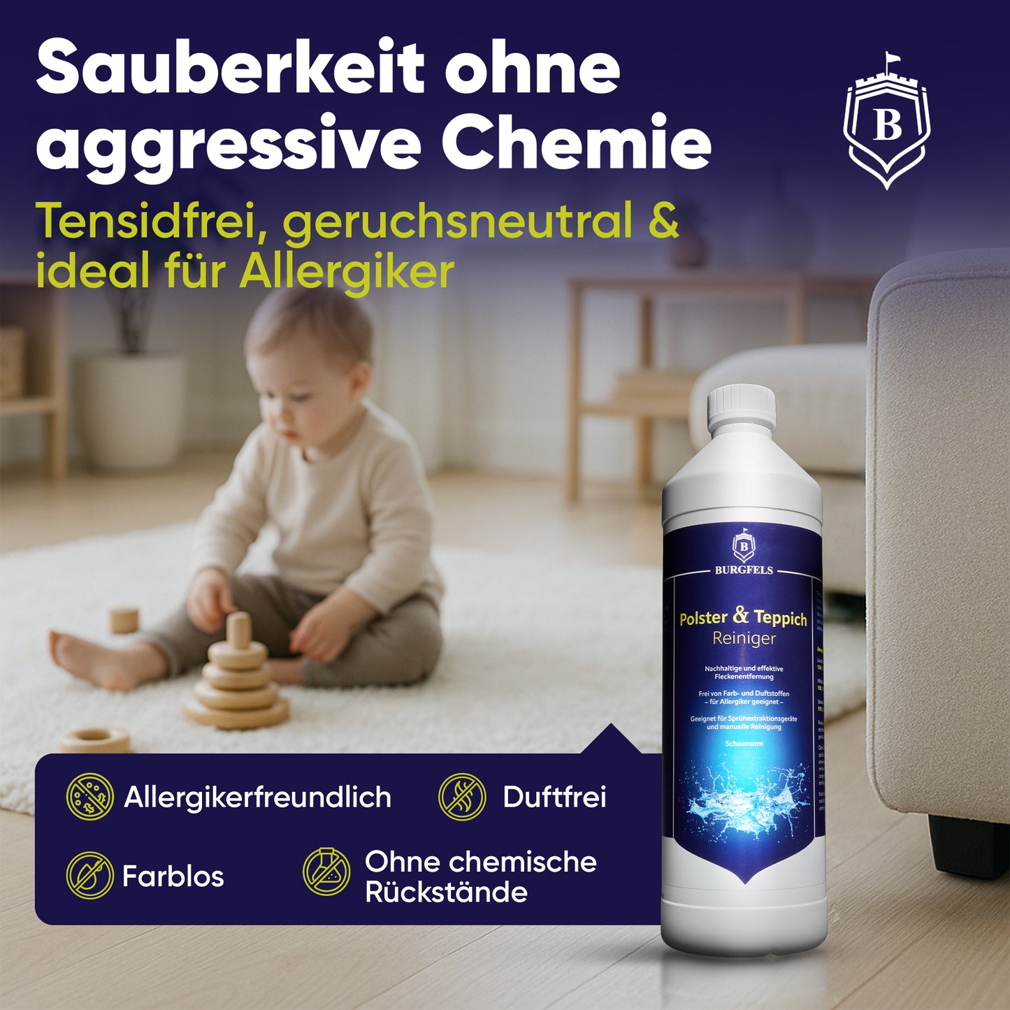 Burgfels Teppich und Polsterreiniger als Teppichreiniger für Waschsauger, Nasssauger Polsterreiniger Auto, Nass Trockensauger Konzentart |Teppich Sofa Polster Matratze Auto