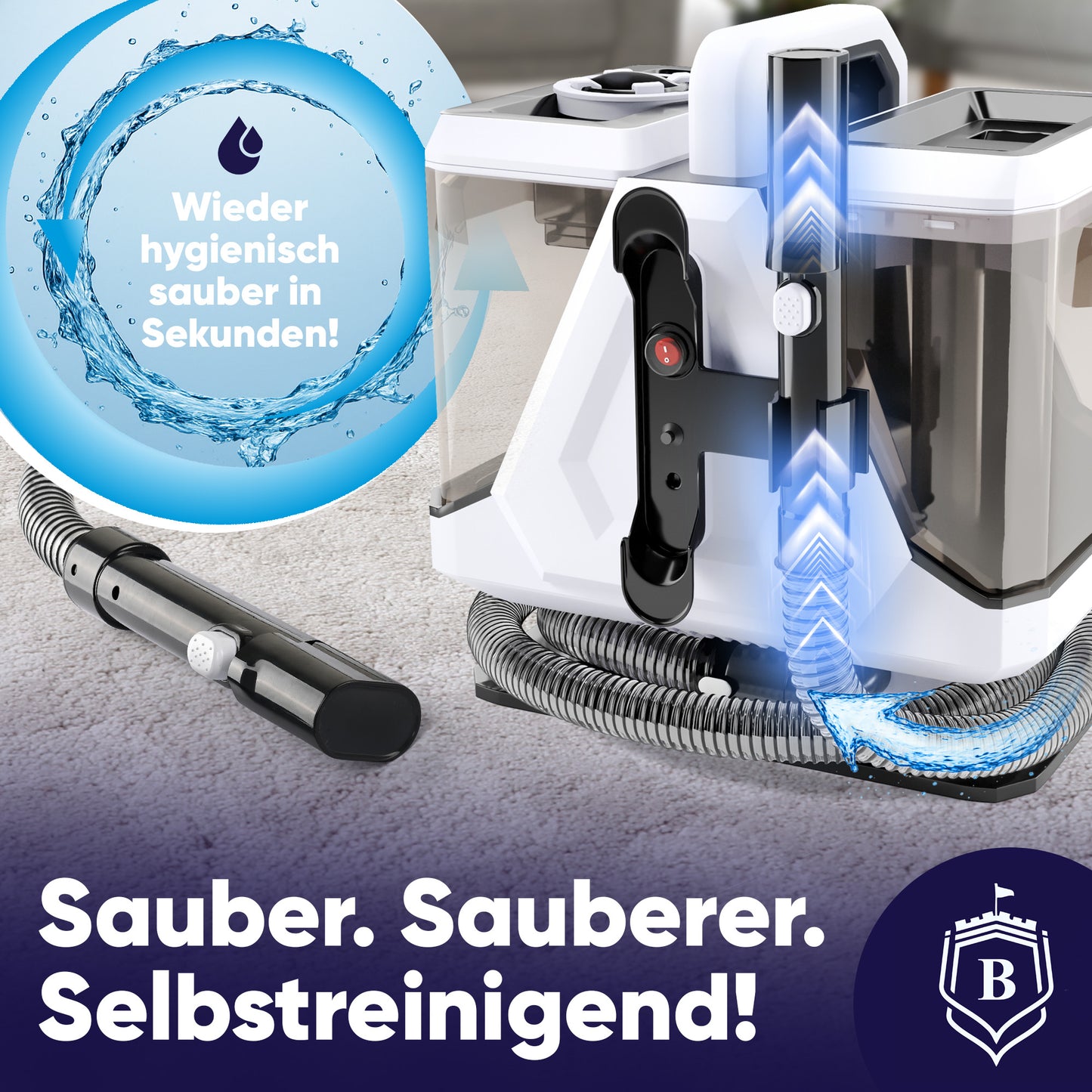 Polsterreiniger Gerät [14kPA Profigerät] Teppichreiniger Waschsauger, Nasssauger Auto, Nass Trockensauger |Teppich Sofa Reiniger Gerät Polster Matratze Wischsauger Carpet cleaner(PRO14WS)